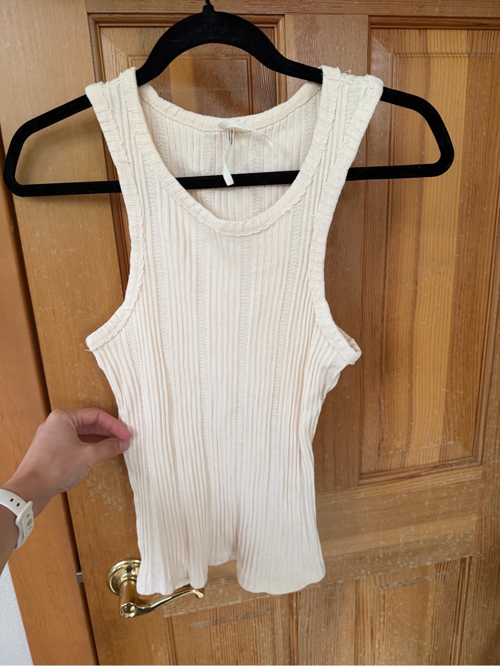 Women's Cream Ribbed Tank Top - Classic Scoop Neck Anthropologie